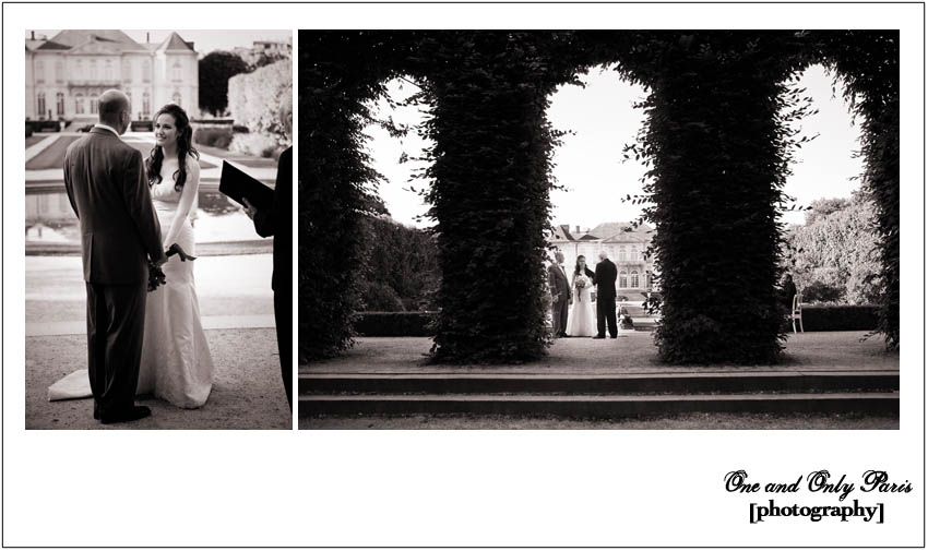 Bride and Groom Hold Hands in Wedding Ceremony at Rodin Museum Paris