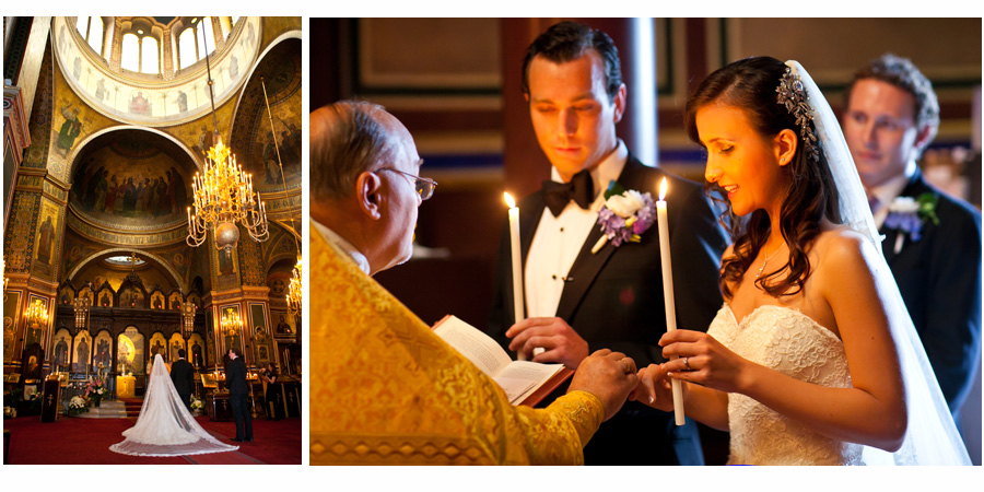 Bride and Groom Hold Candles at Wedding in Paris Church