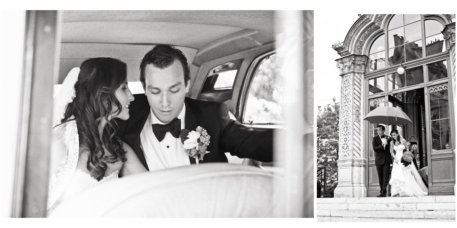 Groom and Bride in Back of Bently, Leaving Paris Chruch 