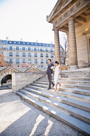 Bride and Groom Decending Stairs of Chapelle Expiatoire Paris