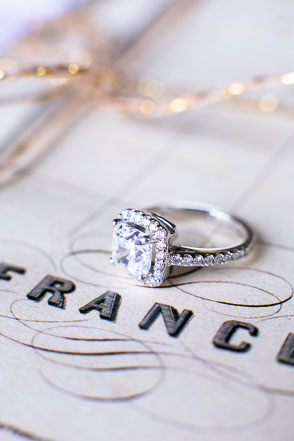 Engagement ring on wedding invitation