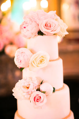 French wedding cake decorated with pink flowers