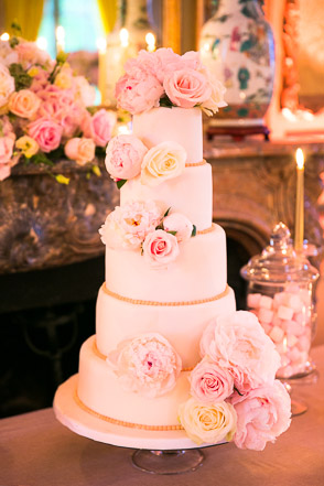 Pink french wedding cake with flowers