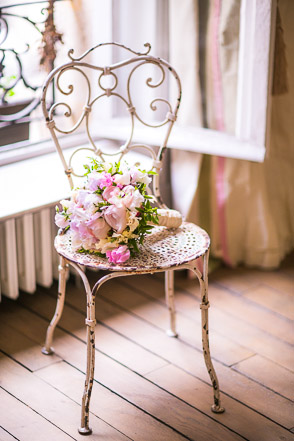 Wedding Bouquet Lying in French Chair