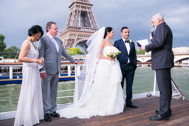 Wedding Ceremony Under Eiffel Tower on River Cruise