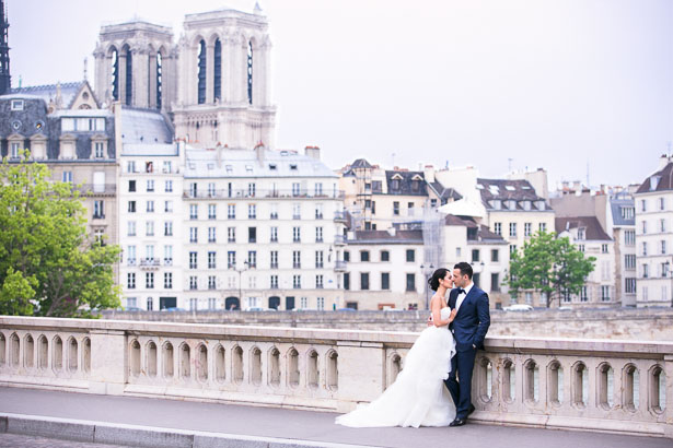 Bride and Groom and Paris Historic City Skyline