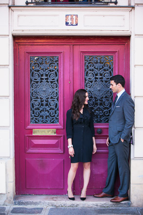 Couple in Front of a Beautiful Paris Door