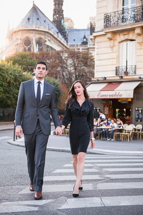 Couple on Crosswalk Near Paris Sidewalk Cafe