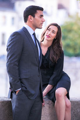 Engagement Portrait of Couple in Suit and Dress
