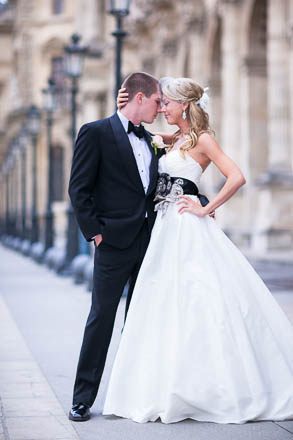 Bride and Groom by Lamp Posts at Louvre Museum