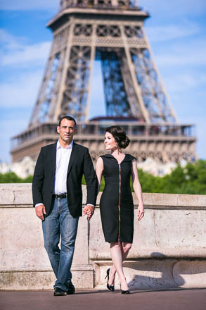 Couple Walking in Front of Eiffel Tower