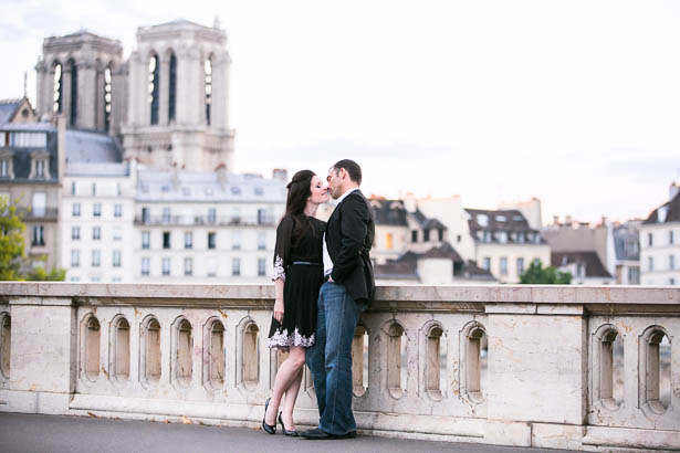 Couple Kissing on Paris Bridge