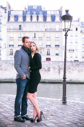 Engaged Couple Near Paris Lamp Post