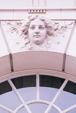 French Relief Sculpture on Keystone of Chateau Arched Window