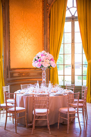 Tall Table Bouquet Centered on Wedding Reception Table