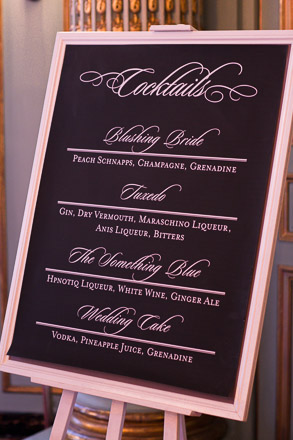 Wedding Cocktail Menu Board Displayed on Easel