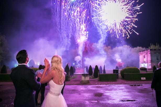 Bride and Groom Applaude Wedding Fireworks