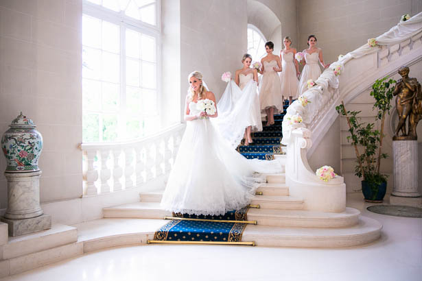 Wedding Party Descends Beautiful French Staircase