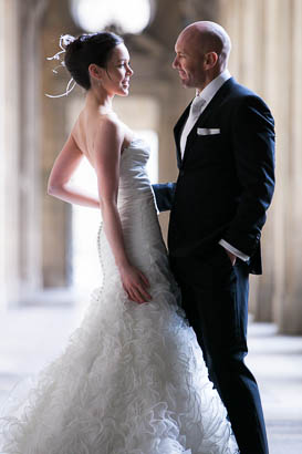 Groom and Bride Standing in Louvre Archway
