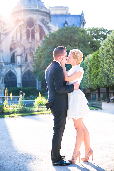 Bride Kissing Her Groom at Notre Dame
