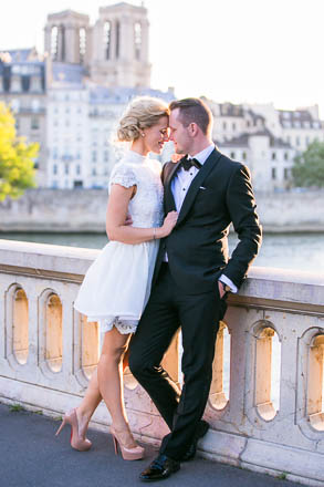 Bride and Groom Face to Face on Bridge
