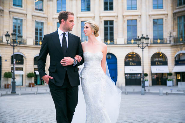 Bride Walking With Groom in Paris Square