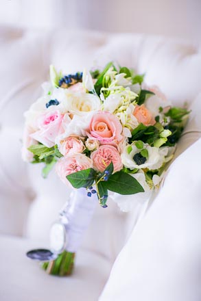Wedding Bouquet on White Leather Chair